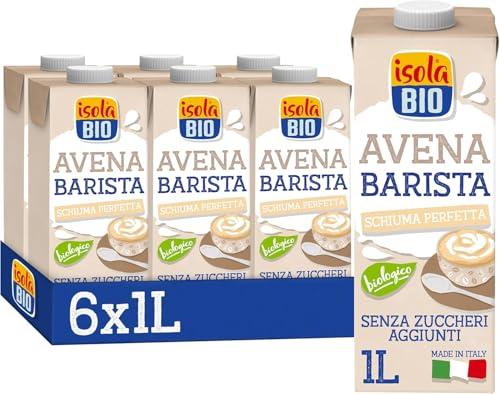 ISOLA BIO Avena Barista, Bevanda Biologica a Base di Avena, Ingredienti Naturali, Senza Zuccheri Aggiunti, Fonte di Fibre, per Intolleranti al Lattosio, Vegetariani e Vegani, 6 Confezioni da 1 L