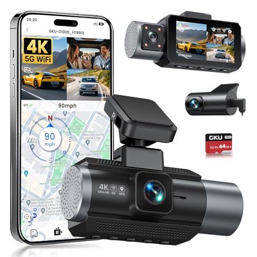 GKU 3 Canali Dash Cam Auto, 4K+1080P+1080P Telecamera per auto, Mini Dashcam IPS 3
