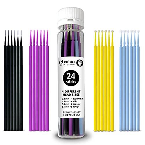 SD COLORS Bastoncini per Ritocco 24 Pezzi, Riparazione Vernice Auto Dettaglio Carrozzeria per Graffi e Chip, Pennello Micro 1.2mm 1.5mm 2.0mm 2.5mm