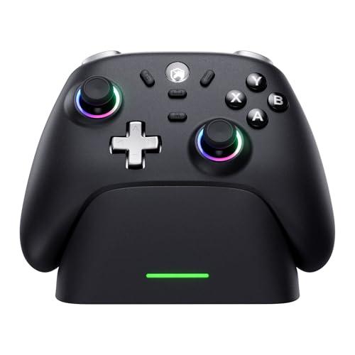 Controller per PC con Base di Ricarica, 1000Hz Polling Rate, Hall Joystick, 3 Modalità - 2.4GHz/Bluetooth/Cavo, Batteria 800mAh, Turbo, Vibrazione, Controller Gaming per PC/NS/Switch 2/iOS/Android