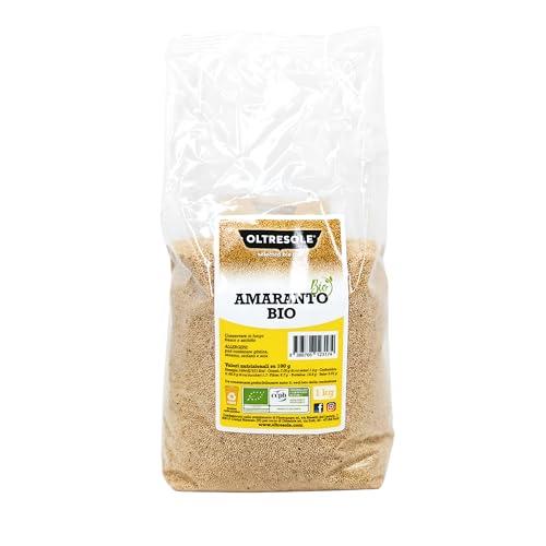 Oltresole, Amaranto Biologico 1 Kg, Cereale Crudo in Grani, Semi da Coltivazione Biologica Controllata, Ricco di Fibre, Sali Minerali e Vitamine, Confezione Ideale per Famiglie