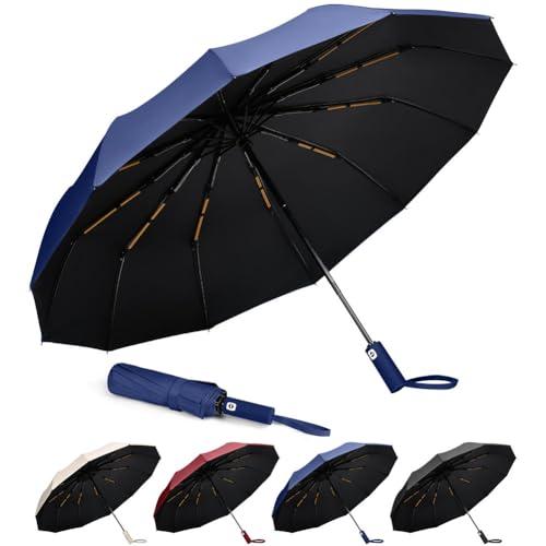 Aolso Ombrello Pieghevole Antivento a 12 Costole, Chiusura Automatica Ombrello Pieghevole, Ombrelli Pieghevole Compatto Anti-Tempesta, UPF>50+ Ombrello da Sole,Anti UV(Blu)