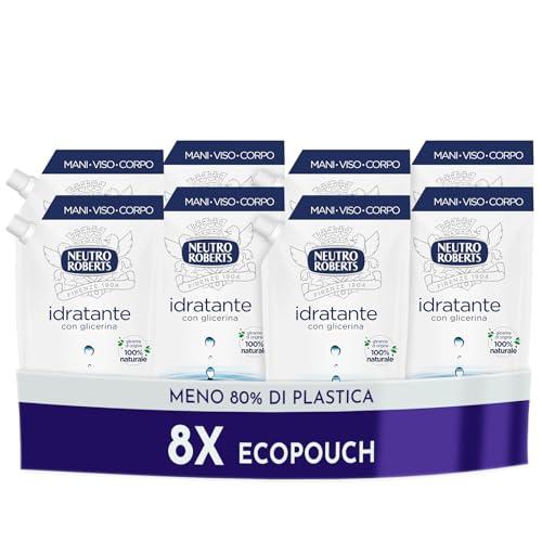Neutro Roberts, Sapone Liquido Ecopouch Antibatterico, Ecoricarica Ecologica, Pelle Sana e Protetta, Té Verde - Confezione da 8 Pezzi da 400 ml - Esclusiva Amazon