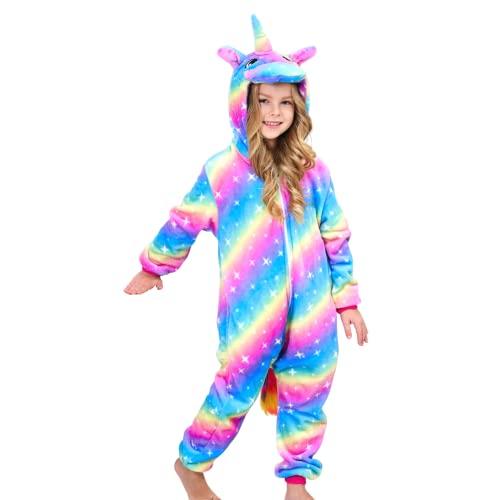 Piefry Morbida Unicorno Pigiama Intero per Bambina & Ragazza (Arcobaleno, 7-8 Anni)