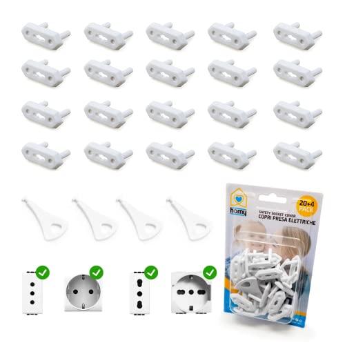 Homy Kit 20 Copriprese di Sicurezza Corrente Elettrica per Bambini Copri Presa Elettriche Italiane Universali Shuko Set Neonato Copripresa Schuko Protezione Prese Casa Antiscossa Bimbi (Bianco)