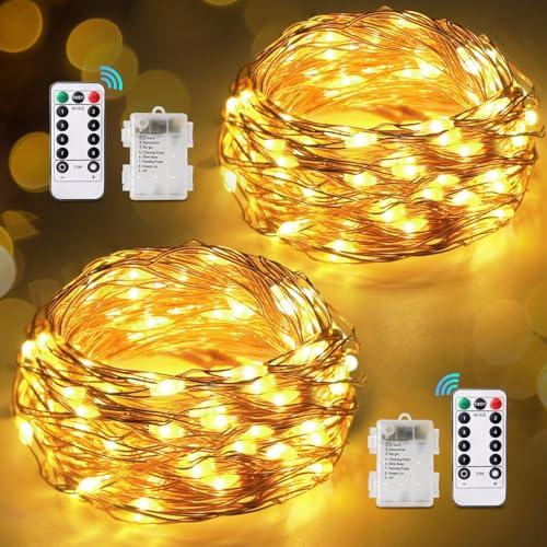 Luci Natale Esterno Batteria,【2 Pezzi】2 * 12M/39,4FT 2 * 120LED Stringhe Luci Natale a Batteria, Luci Natale Impermeabile, Luci da Esterno e Interni per Partito, Feste, Natale, Matrimoni, Alb