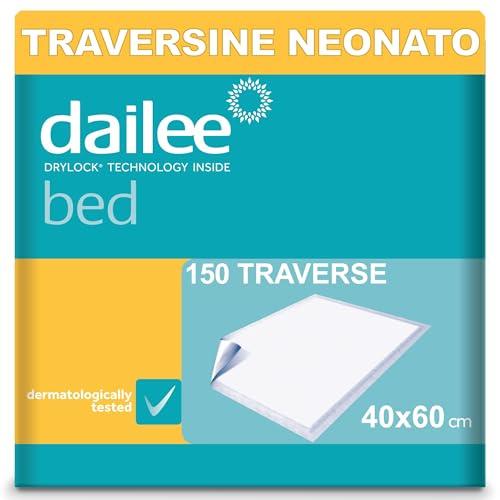 Dailee Bed 40x60 - 150x Traverse Neonato - Traversine Neonato Fasciatoio e Cambio del Pannolino - 6 Confezioni da 25 Pezzi, Formato Scorta