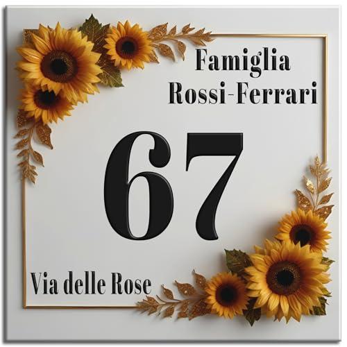 LMK DECO Numero Civico Targa Decorativa PERSONALIZZABILE,Numero Civico su Mattonella Ceramica 15x15cm, 20x20cm con Indirizzo e Nome Famiglia Personalizzato,Numeri Civici Moderni. (S)