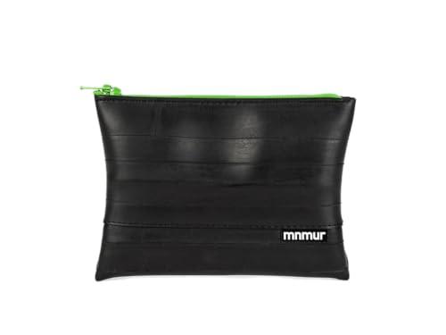 MNMUR Astuccio Portamonete Europeo Nero realizzato in camera d'aria usata delle biciclette con zip verde handmade a Torino - Borsellino portamonete e banconote. Dimensioni cm 13x9
