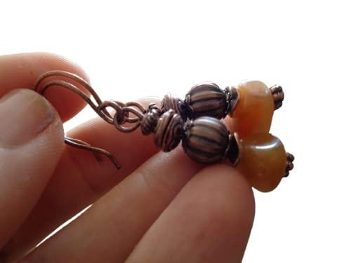 ◦ • ● ◉ஐ PIETRA NATURALE IN COLORI AMBRA E PERLE DI RAME - GRANDI GANCI ◦ • ● ◉ஐ orecchini unici e romantici in rame, arancio, giallo,