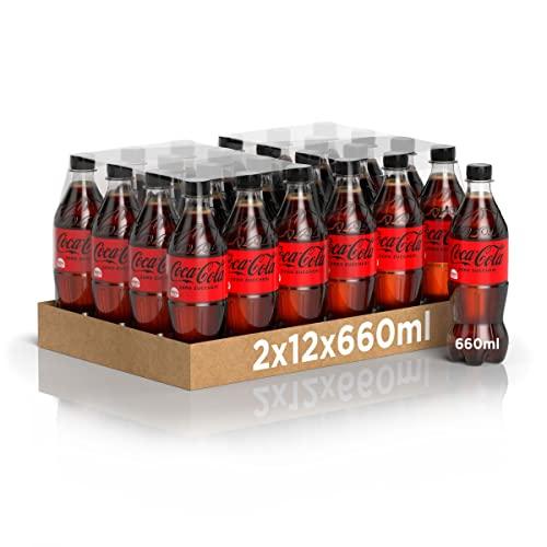 Coca-Cola Zero Zuccheri – 24 Bottiglie da 660 ml, Tutto il Gusto della Formula Coca-Cola Senza Calorie, in bottiglia PET 100% Riciclabile, Bevanda Analcolica con Edulcoranti