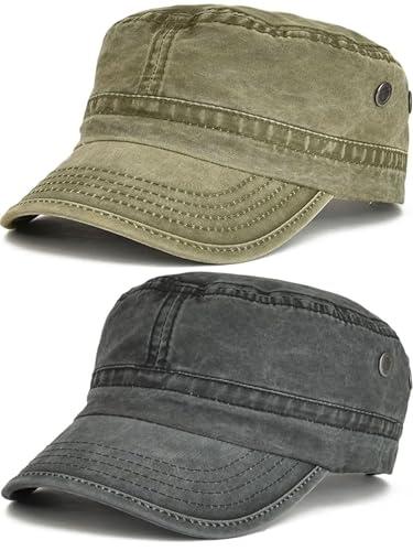 BABAHU Cappellini Militari in Cotone Lavato, Design Unico (IT, Alfa, Taglia Unica, Y-Nero+Verde Militare)