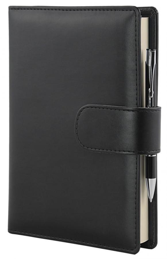 PROGRESSIO Agenda giornaliera 2026 in similpelle CLASSIC 12 mesi a righe A5 (15 x 21cm) - Handmade in Italy (Nero)