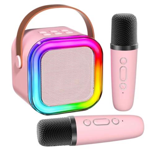 Speaker Bluetooth Portatile con Microfono Karaoke, LED RGB Multicolore, Tecnologia 5.3, Rosa, 7,1 cm, Ricarica Type-C