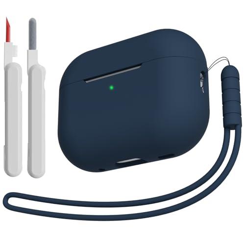 KOKOKA Custodia Case Compatibile con AirPods Pro 2/1 2023/2022/2019 con Kit di Pulizia e Cordino in Silicone, Case Cover Protettiva Premium in Silicone per AirPods Pro 2a/1a Generazione, Midnight Blue