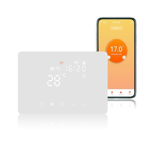 KETOTEK Termostato Caldaia WiFi Programmabile 220V 5A Alexa Compatibile, Cronotermostato Caldaia Digitale Intelligente 503 da Parete, Tuya/Smart Life App Controllo, Contatto Secco, Bianco