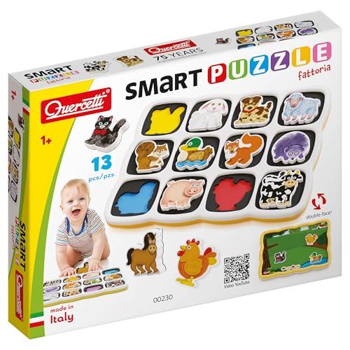 Quercetti Smart Puzzle Fattoria, Puzzle Magnetico Bambini 1-5 Anni, Giochi Bambini 1 Anno, Lavagna magnetica Double-Face, Stimola Fantasia, Manualità e Coordinazione, Giochi per Bambini Made in Italy