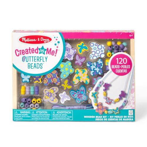 Melissa & Doug Perline per Braccialetti e Collane - Farfalle, Kit Fai Da Te Perline, Idee Regalo per Bambine e Bambini, In Legno, 5+ Anni
