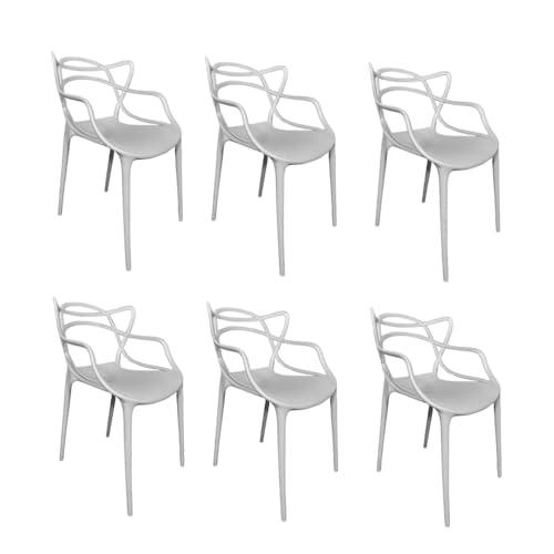 PALUPLUS 6 Sedie da Giardino Modello Twist con Schienale Intrecciato, Misura 53x52x81 cm, Sedie in Polipropilene con Seduta Ergonomica, Design Moderno, per Interno ed Esterno (Grigio Chiaro)