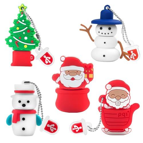 Chiavetta USB Stile Natalizio 16GB 5 Pezzi Regali di Capodanno, BorlterClamp Pen Drive Babbo Natale Pupazzo di Neve Albero di Natale Stili, Regalo di Natale per Famiglia e Amici