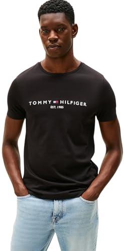 Tommy Hilfiger Uomo T-Shirt Maniche Corte Core Tommy Logo Scollo Rotondo, Nero (Jet Black), L