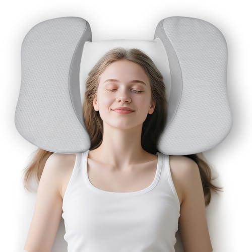 HOMCA Cuscino per Dormire Sulla Schiena, Cuscino di Bellezza Anti-invecchiamento, Antiacne e Anticrespo, Cuscino Cervicale in Memory Foam, Posizione Corretta del Collo e Della Schiena, Grigio