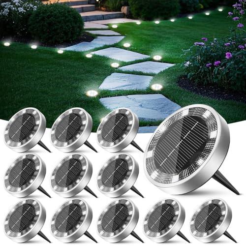 Peasur Luci Solari da Giardino, 12 Pezzi Faretto Led da Esterno Solare da Terra, 8 LED Sepolta Faretti Solari Impermeabile per Prato, Scala, Paesaggio (Bianco Freddo)
