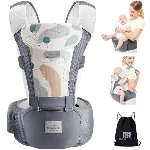 Bebear Marsupio,Bebamour Marsupio per 0-36 mesi, marsupio traspirante da neonato a bambino, approvato dagli standard di sicurezza, seggiolino ergonomico 6 in 1 anteriore (New Air Grey)
