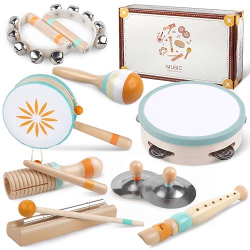 Strumenti musicali per bambini - Giocattoli in legno Montessori per bambini di 1-3 anni, Strumenti musicali per bambini di 1 anno, Regalo di Natale e compleanno per bambini di 1-3 anni (8 in 1)