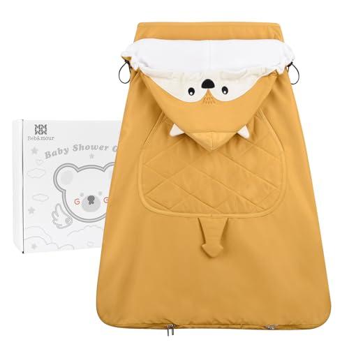 Bebear Copertura invernale per marsupio Calda felpa universale con cappuccio per marsupio per tutte le stagioni(Yellow Fox)