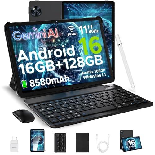 DOOGEE U11 Android 16 Tablet 11 Pollici, 16GB+128GB/2TB TF Tablet con Tastiera, 90Hz, 8580mAh, 7.9mm Thin, Unisoc T7200 Octa Core/13MP/Widevine L1/Face ID, Tablets con Penna & Mouse & Case - Nero