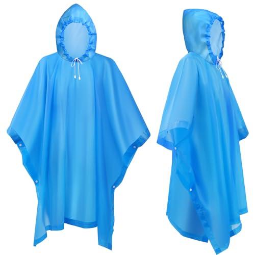 Flintronic 2 Pezzi Poncho EVA Impermeabile Riutilizzabile, Portatile con Cappuccio per Adulto, Antipioggia per Uomo e Donna, per Campeggio, Escursionismo (Blu)