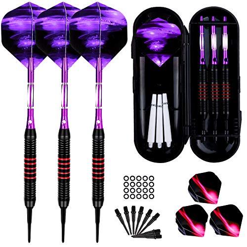Sinwind Freccette Professionali Punta Plastica 18g, Set di Freccette Elettronico per Bersaglio Elettronico con 6 Voli e 50 Punte Morbide di Freccette + 20 O-Anelli (Viola)