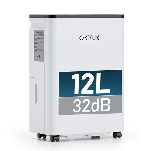 OKYUK Deumidificatore Casa Muffa 12 L, deumidificatore bagno, deumidificatore casa 2.5L, 35 m², con spegnimento automatico Timing 24H, ideale per camper, bagno, camera da letto, cantina (12L Bianco)