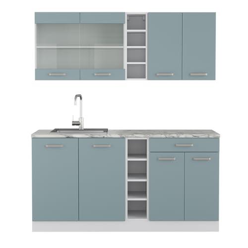 Vicco Cucina monoblocco R-Line, Blu-grigio/bianco, 160 cm