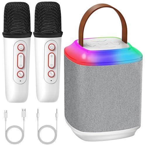 Qoosea Karaoke per Bambini Portatile con 2 Microfoni, Bluetooth Karaoke Altoparlante Senza Fili, Cassa Bluetooth Portatile Speaker per Casa, Fest, Regali per Bambini e Adulti - Bianco