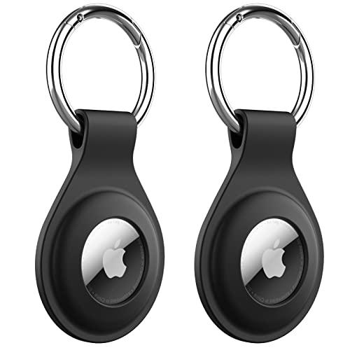 JETech Silicone Custodia per AirTag 2021 con Portachiavi, Cover Air Tag Protettiva Portatile, Installazione Facile, Pacco da 2 (Nero)