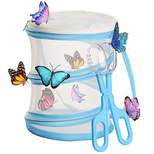 TAIZER Gabbia per Habitat Farfalla Butterfly Habitat Cage Gabbia per insetti Gabbia per farfalle Vegetale Habitat Vegetale Pieghevole Pop up Rettile Pieghevole Panno Allevamento Gabbie (blu)