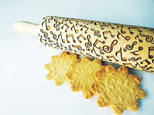 NOTE MUSICALI Mattarello Legno Goffrato | Mattarello Inciso | Rullo per Biscotti e per Modellare | Mattarello Decorativo per Biscotti di Algis Crafts