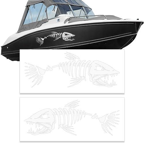 Decalcomanie con scheletro di pesci, decorazione con osso di squalo marino, accessori grafici per canoa, kayak, auto, SUV, 2 pezzi, 20,3 x 71,1 cm (S, bianco)