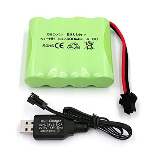 Gecoty Batteria da 4,8 V, pacco batteria nimh da 2400 mAh, batteria ricaricabile RC con cavo di ricarica, spina SM 2P per camion RC 1:18, 1:16, 1:14, auto telecomandata, camion RC 4x4