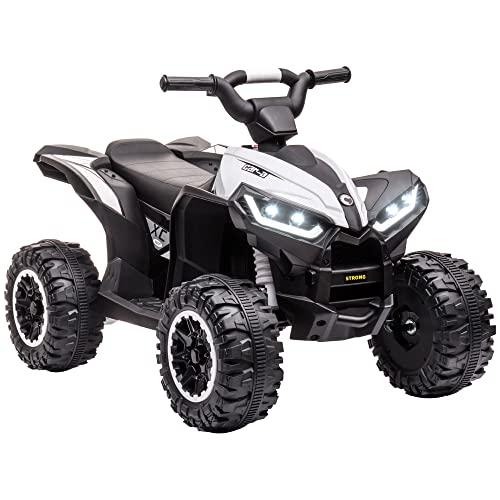 HOMCOM Quad Elettrico per Bambini 12V ATV, Doppio Motore e 2 Velocità, Ruote Larghe con Fari LED, Clacson e Musica, Età 3-5 Anni, Bianco