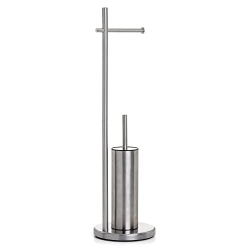 TATAY Porta Carta Igienica e Scopino da Terra | Supporto in Acciaio Inox con Base Zavorrata per Maggiore Stabilità | Senza Forature | Accessorio Bagno Robusto ed Elegante | 20,5 x 20,5 x 74,5 cm