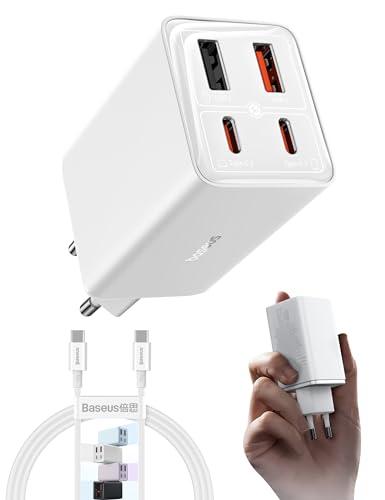 Baseus 65W Caricatore USB C GaN 6 Tech, Caricabatterie USB, Alimentatore USB C Compatibile con MacBook Air/Pro, Surface, iPhone 15/14/13, iPad, Samsung Galaxy S23 Ultra/S23+/S22, Pixel, Bianco