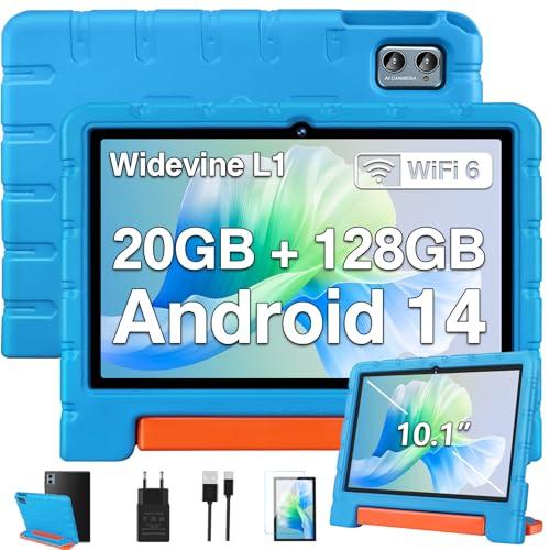 ZIOVO Tablet 10 Pollici Android 14 Tablet Bambini, 20GB RAM+128GB ROM(TF 1TB),WiFi 6 Tablet, Widevine L1/Octa-Core/BT 5.0/8+5 MP/6000mAh/Tablet per Bambini,Tablet con EVA Caso - Blu