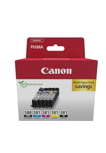 Canon PGI-580 CLI-581 BK C M Y PGBK Confezione da 5 Cartucce d'inchiostro (Nero Ciano Magenta Giallo Pigmento nero colore) originale, Cartone Riciclabile 2024