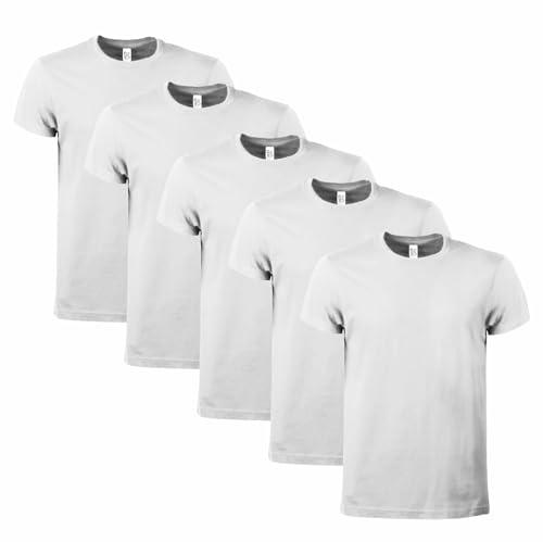 fashwork Pacco 5 T-Shirt Uomo, Magliette Girocollo in Cotone, Manica Corta Bianca Taglia M