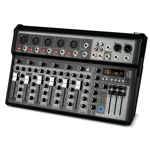 Depusheng Mixer audio professionale, sistema di mixer audio a 4 canali, mixer Bluetooth DSP-DJ a 16 bit + effetto phantom 48 V per registrazioni in streaming karaoke (XT7 EU)