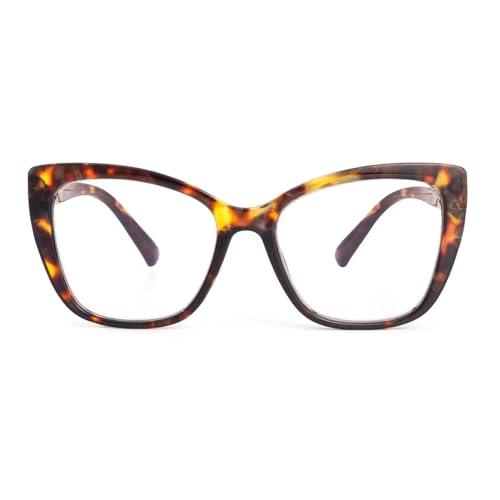 SKYWAY Occhiali da Lettura per Donna, Occhiali da Computer Oversize alla Moda con Blocco Luce Blu, Montatura Quadrata a Occhio di Gatto con Cerniera a Molla (Tartaruga,2.5)