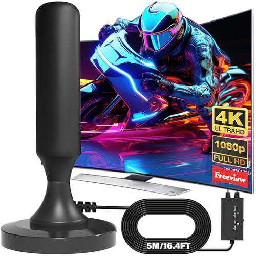 Antenna TV Interna 2026 Antenna TV Interna Amplificata Potente, Terrestre con 500 km di Ricezione con Base Magnetica, Amplificatore di Segnale Support 4K HD/1080P per HDTV(BLACK)